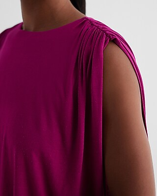 Skimming Linen-Blend Ruched Shoulder Bubble Tank