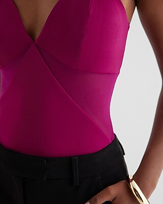 Body Contour High Compression V-Neck Mesh Cutout Bodysuit - image 2