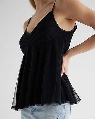 Mesh V-Neck Tie Strap Babydoll Cami - image 2