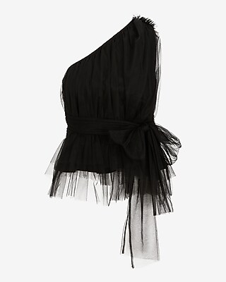 Tulle One Shoulder Peplum Top