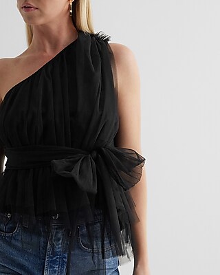 Tulle One Shoulder Peplum Top