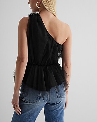 Tulle One Shoulder Peplum Top