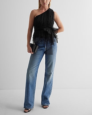 Tulle One Shoulder Peplum Top