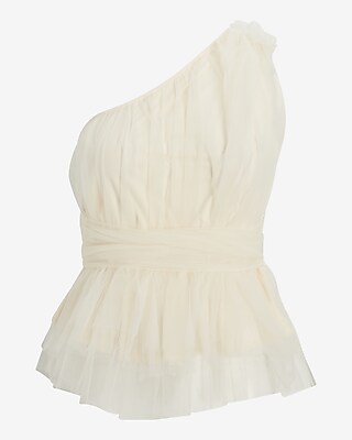 Tulle One Shoulder Peplum Top | Express
