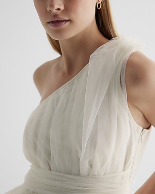 Tulle One Shoulder Peplum Top | Express