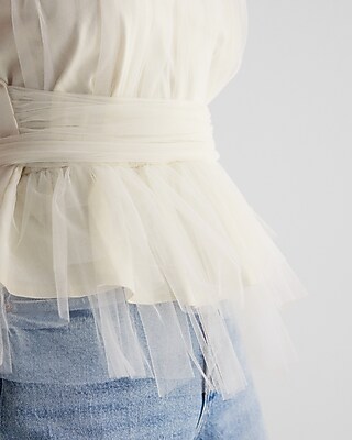 Tulle One Shoulder Peplum Top | Express