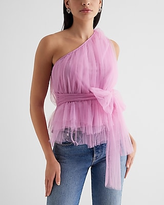 Tulle One Shoulder Peplum Top | Express