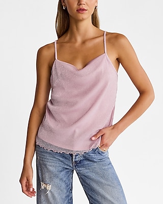 Shine Mesh Cowl Neck Cami