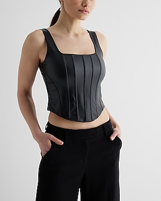 Body Contour Faux Leather Corset Cropped Top