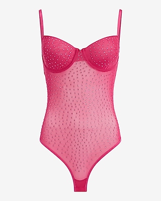 Rhinestone Embellished Mesh Bustier Bodysuit