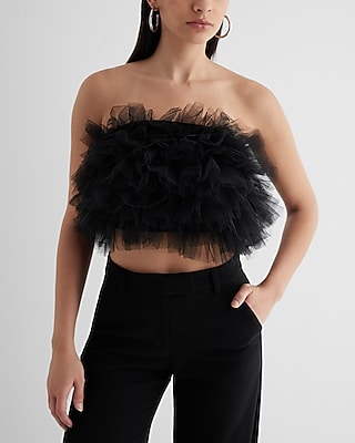 Endless Rose Gridded Mesh Feathered Cropped Top | Express