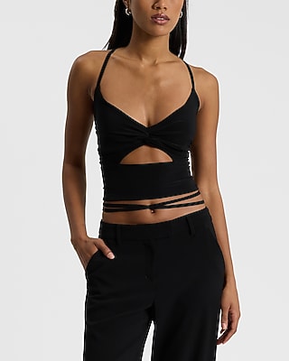 V-neck Twist Front Strappy Cutout Cropped Cami | Express