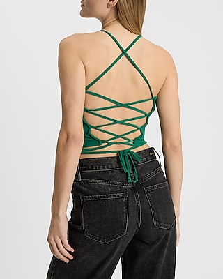 V-Neck Twist Front Strappy Cutout Cropped Cami