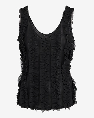 Skimming Sheer Mesh V-Neck Ruffle Tank