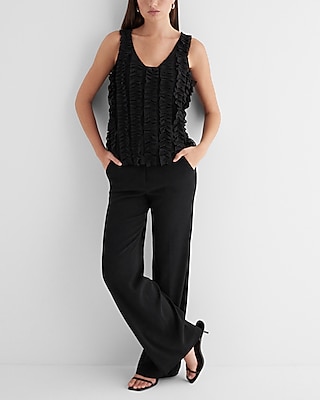 Skimming Sheer Mesh V-Neck Ruffle Tank