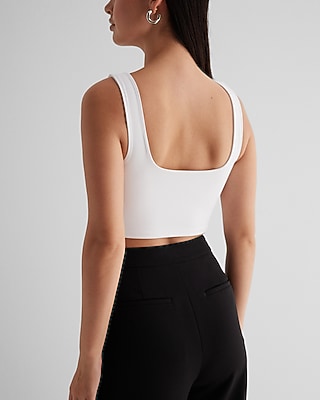 Body Contour High Compression Square Neck Cropped Tank With Bra Cups