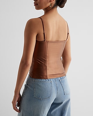 Body Contour Metallic Faux Leather Square Neck Cropped Cami