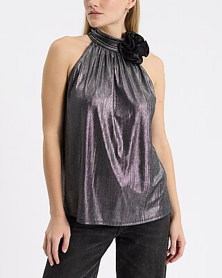Shine Gathered Halter Rosette Tank