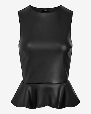 Faux Leather Crew Neck Peplum Tank