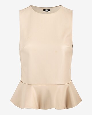 Faux Leather Crew Neck Peplum Tank