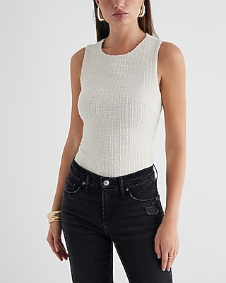 Body Contour Tweed Crew Neck Bodysuit