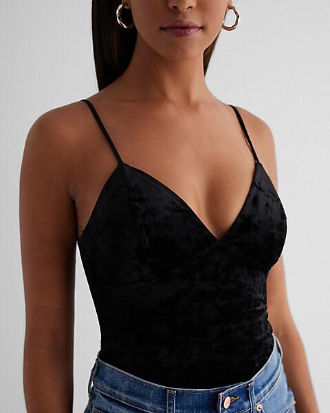 Lulus, Flirty Feelings Black Velvet Bustier Bodysuit, Size Large