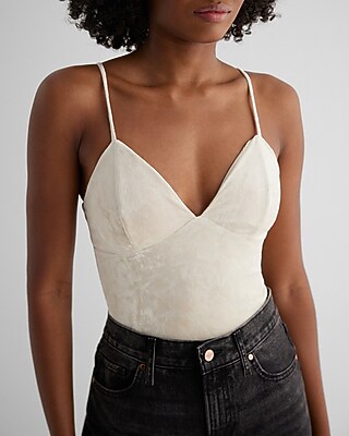 Body Contour Crushed Velvet V-Neck Bustier Bodysuit