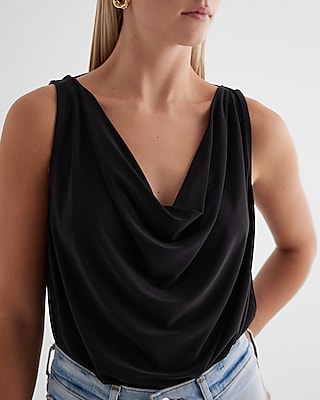 Skimming Double Cowl Neck Sleeveless Bodysuit