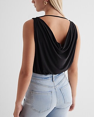Skimming Double Cowl Neck Sleeveless Bodysuit
