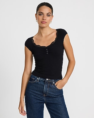 Lace Trim V-neck Knit Cami | Express