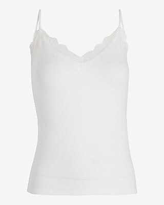 Ribbed Fitted V-Neck Lace Trim Cami