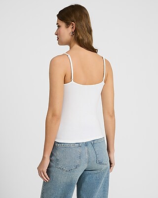 Ribbed Fitted V-Neck Lace Trim Cami