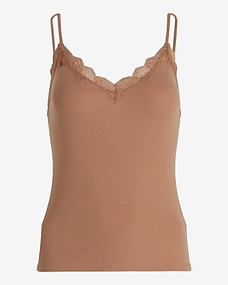 Essential Fitted Ribbed V-Neck Lace Trim Cami
