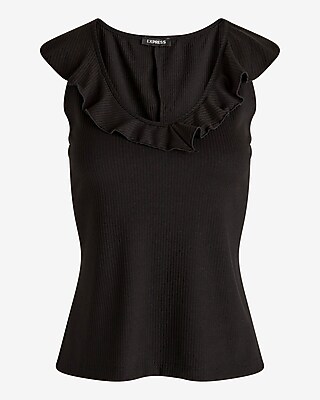 Ribbed V-Neck Ruffle Tank - thumbnail 10