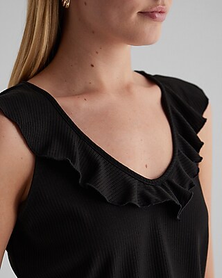 Ribbed V-Neck Ruffle Tank - thumbnail 7