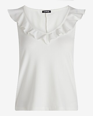 Ribbed V-Neck Ruffle Tank - image 5