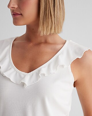 Ribbed V-Neck Ruffle Tank - image 2