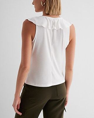 Ribbed V-Neck Ruffle Tank - image 3