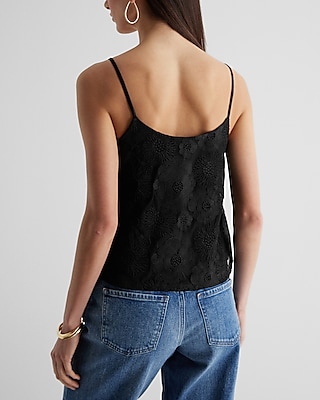 Embroidered Floral Mesh V-Neck Cami