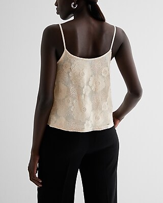 Embroidered Floral Mesh V-Neck Cami - image 3