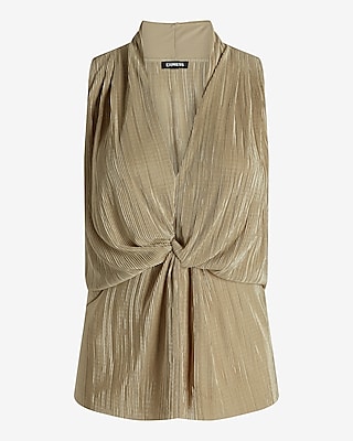 V-Neck Pleated Twist Front Draped Tank
