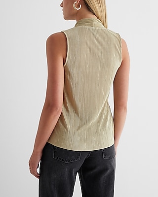 V-Neck Pleated Twist Front Draped Tank