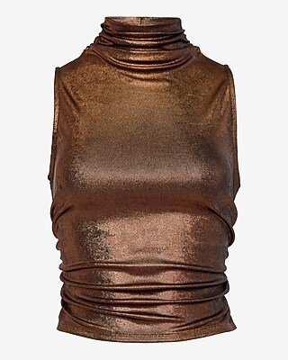 Shine Mock Neck Ruched Tank