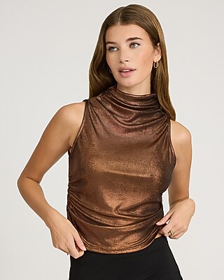 Shine Mock Neck Ruched Tank