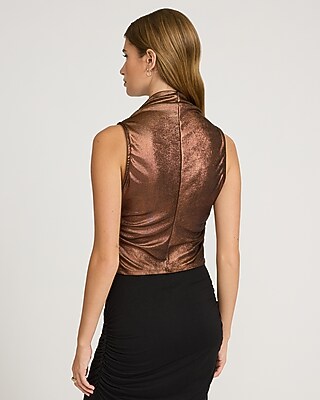 Shine Mock Neck Ruched Tank