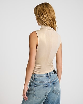 Shine Mock Neck Ruched Tank