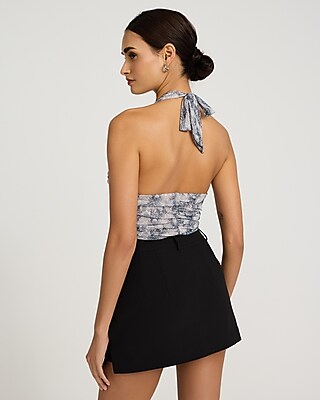 Printed Ruched Halter Neck Bodysuit