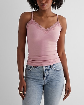 Womens - Rib Lace Trim Cami Top in Blush Blue Marl