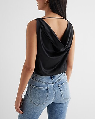 Skimming Satin Double Cowl Neck Sleeveless Bodysuit | Express