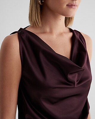 Skimming Satin Double Cowl Neck Sleeveless Bodysuit - image 2